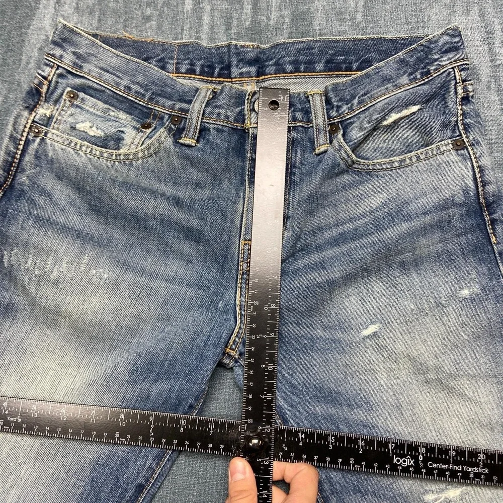 Levi's 511 Jeans Men 31x32 Blue Denim Distressed Frayed Hem Relaxed Straight Leg